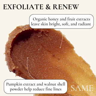 Luxury botanical honey pumpkin scrub that resurfaces skin and reduces fine lines