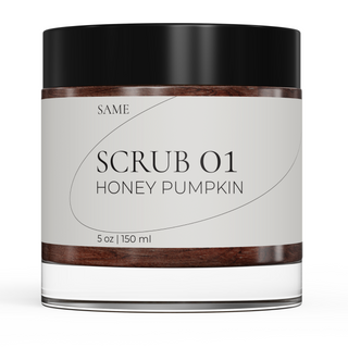 Luxury botanical honey pumpkin scrub that resurfaces skin and reduces fine lines